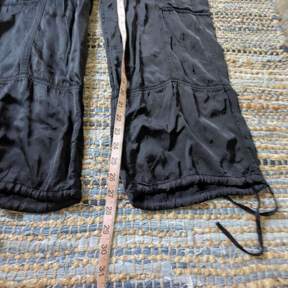 AE Satin Cargo Pants Black 0 Drawstring Hem Streetwear Carrie Bradshaw - Picture 3 of 10